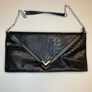 Black faux croc oversized envelope clutch